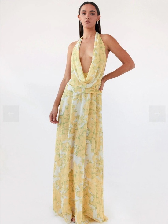 Peppermayo Dresses & Skirts - Peppermayo Yellow Floral Cowl Halter Maxi Dress